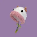 Cute white and pink plush cartoon cow hat with horns and colorful braided straps - One Size / Little Deer White