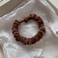 Elegant brown velvet scrunchie with rectangular buckle on white tissue paper - Coffee