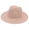 Chic pink Panama straw hat with fine woven texture and classic jazz style fedora shape - One Size / Flesh Pink