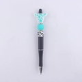 Close-up of creative cow bead pen featuring turquoise beads and silicone cow topper - Lake Blue
