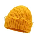 Bonnet en maille jaune vif au design vieilli avec détails effilochés et style vintage - Jaune