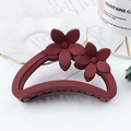 Matte wine red flower hair claw clip with semi-circle design for elegant hairstyling - Burgundy