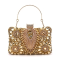 Golden luxury evening clutch bag with sparkling champagne rhinestones and metal handle - Gold