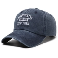 Vintage navy blue washed cotton baseball cap with Brooklyn 1634 3D white embroidery - Adjustable / Navy Blue