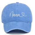 Close-up of Nana embroidery and heart detail on light blue washed cotton baseball cap - Light Blue
