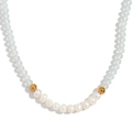 Handmade necklace featuring light blue crystals and ten natural freshwater pearls - Greyish White Clear