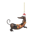 Christmas dachshund acrylic ornament with Santa hat and scarf for tree decoration - Dog-Red Yellow Green Striped Scarf