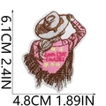 Λεπτομερής όψη του Long Live Cowgirls ροζ patch με διαστάσεις 6,1 cm x 4,8 cm για ρούχα - W11NZ-1-29