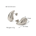 Vue détaillée de boucles d'oreilles gouttes creuses polies en argent avec dimensions - Argent Petit Goutte