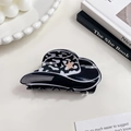 Pinza per capelli a cappello da cowboy in acrilico nero con motivo bianco e stella d'oro - 8.5cm / Nero