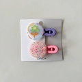 Kids purple and pink geometric hair clips with cute flower and rabbit patterns - 2 Pcs/Set / Round Rabbit Flower