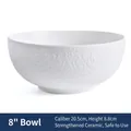 White 8-inch embossed ceramic soup bowl made of reinforced porcelain for dining - 8 Inch Embossed Bowl