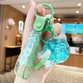 Blue and green bear milk tea liquid keychain with floating glitters and HAPPY strap - Fresh Lollipop - Green