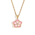 Collana placcata oro 18K con ciondolo a fiore in smalto rosa e perle - Collana Con Pendente a Petalo (Doppio Rosa)