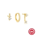 Three-piece S925 sterling silver ear cuff and stud set with gold finish and zircons - Earring Style 5 / Gold