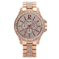 Luxury rose gold women watch with crystal bezel and three functional sub-dials on white background - Rose Gold