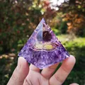 Orgone energy pyramid with purple amethyst crystals and copper coil for desk decor - Tea Ball Amethyst Spiral / Small