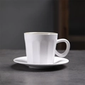Minimalist white stoneware coffee cup and saucer set with vertical striped texture finish - 264-e Starlight Coffee Mug + Saucer (white) 170ml / Universal