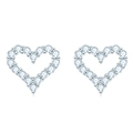 Sparkling silver heart stud earrings with round moissanite stones in a prong setting - Heart Stud Earrings