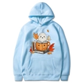 Light blue Halloween hoodie with cute ghost and pumpkin prints for autumn style - Light Blue