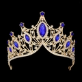 Vintage golden crown with blue gemstones and white rhinestones for wedding party events - Standard Gold Royal Blue Rhinestone Crown
