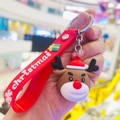Cute reindeer Christmas keychain with a red silicone wristlet and gift box charm - Cartoon Reindeer