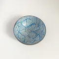 Artistic coconut shell bowl with blue and white geometric mosaic pattern inlay - Blue Triangle Style
