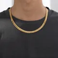 Minimalist 18k gold plated stainless steel flat snake chain necklace worn by a male model - Gold Flat Curb Chain (YLC-XL-191)
