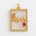 Gold MAMA rectangular pendant with shell inlay and zircon heart charms for DIY jewelry - Shell MAMA Rect (K301928-Shell)