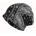 Soft cotton paisley beanie in black and white, hipster style streetwear headwear - Black