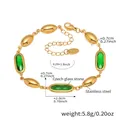 Golden stainless steel bracelet with oval green Czech glass stones and lobster clasp - 16+5cm / Gold with Green Gemstone