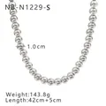 Polished silver stainless steel ball bead necklace with 1cm beads and extension chain - 1.0cm Necklace (42+5cm) / Silver