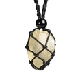 Detail of hand-woven mesh bag with raw yellow crystal stone pendant necklace - Citrine Raw Stone / Stones Approx 2-3cm / Raw Citrine with Black Bead and Black Mesh Pouch