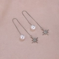 Pendientes de plata con perla y estrella brillante sobre tela de seda rosa - Estrella Octogonal Perla Pasante(A4303-3#)