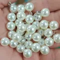 White ABS faux pearl pendant with silver metal ring for DIY jewelry making and crafts - High Gloss Cream White + Silver Eye Pin