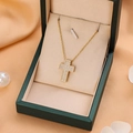 Fashionable gold-plated cross pendant necklace with sparkling cubic zirconia in a jewelry box - 9212 / Gold