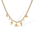 18K gold plated stainless steel ocean necklace with starfish, seashell and pearl charms - Starfish Shell Seahorse Style / Gold