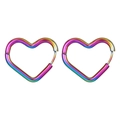 Rainbow gradient heart-shaped stainless steel earrings in a minimalist symmetrical style - Heart Hoop Earrings / Colorful (MS-080)