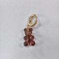 Brown gummy bear drop earring with sparkling zircon-encrusted golden hoop closure - Back Starry Coffee