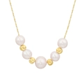 Delicate S925 silver necklace with white freshwater pearls and textured gold beads - 925 Silver / Gold