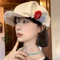 Chic beige newsboy cap with red and blue decorative buttons for vintage style - Button Cloud Hat - Beige