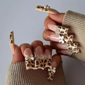 Unghie finte quadrate extra lunghe leopardate con fiocchi bianchi 3D e finitura artigianale - Stile Leopardo Fiocco Bianco Quadrato Extra Lunga (XA-81-71)