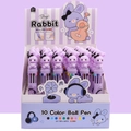 36-piece display box of purple cartoon rabbit 10-color ballpoint pens with 0.7mm tip - Daisy Rabbit Style (7784) / Ten-Color Refill