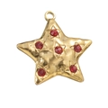 Vintage golden star pendant with hammered texture and red stones for jewelry DIY - Red Zircon