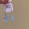 S925 silver needle drop earrings with translucent ice-blue beads and pearl fish design - Light Blue Multi-layer Bead Style (HE27027HE27320)