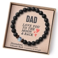Lava rock and moonstone bead bracelet for Dad in a gift box with a heartfelt message card - Volcanic Rock + Moonstone (For Dad)