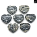 Polished natural grey striped agate heart-shaped stones in a set of seven pieces - Picasso Stone