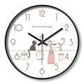 12-inch silent plastic wall clock with cute cats and fall in love at first sight text - Dial B Black Frame