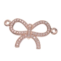 Rose gold bow charm with clear cubic zirconia inlay and dual connection loops - Rose Gold Bowknot Micro-Pave (L0046-C)