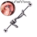Industrial barbell piercing in silver stainless steel with a detailed snake wrap design - Steel Color - Coiled Snake
